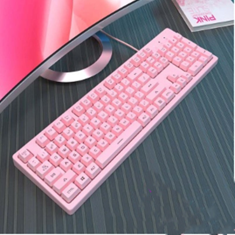 Cartoon Cute Pink Waterproof Wired Keyboard