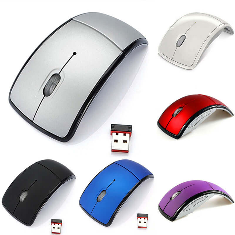 Wireless Foldable Mouse for Travel and Office Use in various colors with USB receiver.