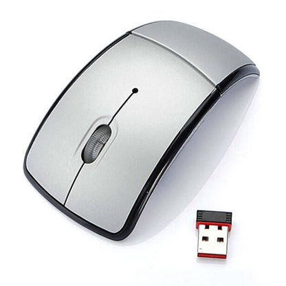 Wireless Foldable Mouse for Travel and Office Use with small USB receiver for easy connectivity.