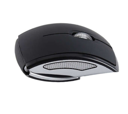 Wireless Foldable Mouse for Travel and Office Use in sleek black design with silver accents.