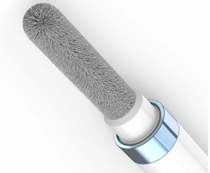 Close-up of the cleaning tip of the Headphone Cleaning Pen Earplugs, featuring a soft, fine brush for effective cleaning.